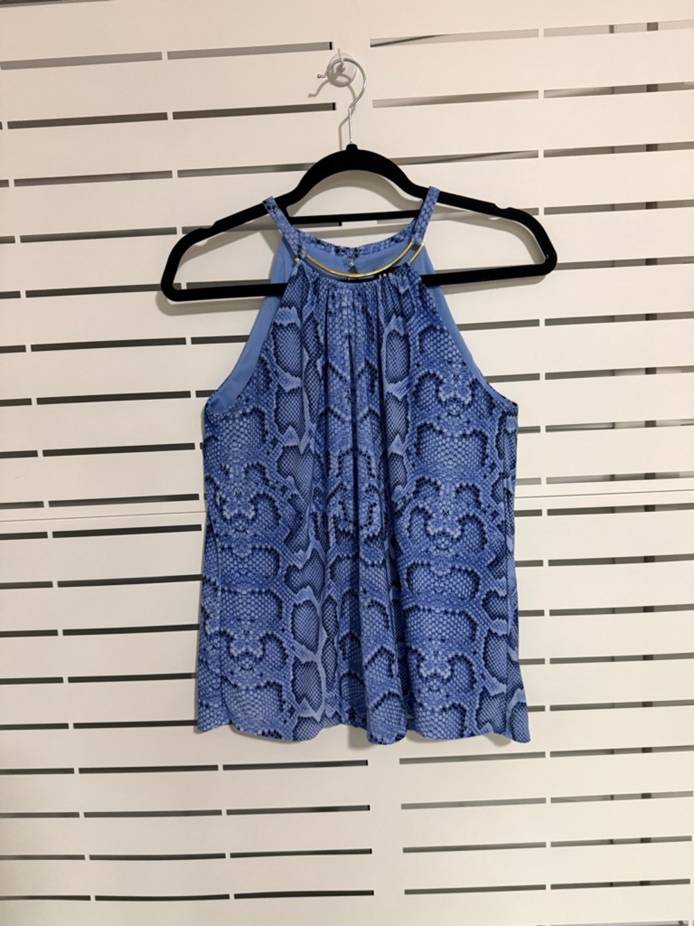 INC International Concepts Blue Snake-Print Halter Camisole with Metallic Accent